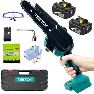 Teetok - Cordless Chainsaw,Battery Powered Chainsaw, 6' Cordless Electric Chainsaw, Mini Handheld Brushless Woodworking Saw, with Case + 2 x 5500mAh