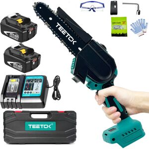 Teetok - Cordless Chainsaw,Battery Powered Chainsaw, 6' Cordless Electric Chainsaw, Mini Portable Brushless Woodworking Saw, with Case + 2 x 5500mAh