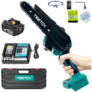 Teetok - Cordless Chainsaw,Battery Powered Chainsaw, 6' Cordless Electric Chainsaw, Mini Portable Brushless Woodworking Saw,with Case + 5.5Ah Battery