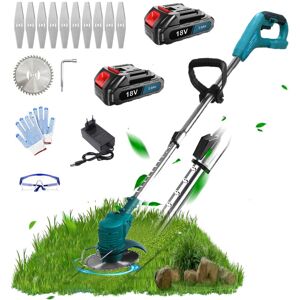 Teetok - Cordless Strimmer Grass Trimmer Garden Edger Cutter Lawn Mower + 2x 3.0A Batteries and Fast Charger,Compatible with Makita Battery