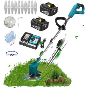 Teetok - Cordless Strimmer Grass Trimmer Garden Edger Cutter Lawn Mower with 2x5.5A Batteries and DC18RC Charger,Compatible with Makita Battery