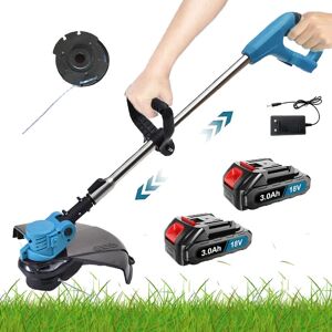 TEETOK Cordless strimmers,Electric Grass Line Trimmer Cutter Garden Edger, 1 Replacement Spool (with line), 2x3000mAh Battery & Charger, for Garden Clearing