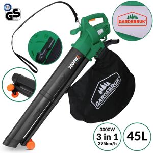 Gardebruk - 3-in-1 Electric Leaf Vacuum/Blower with Shredder, 3000W, Shoulder Strap, Wheels, 45L Collection Bag