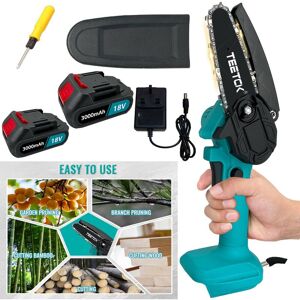 Teetok - Mini chainsaw, upgraded version 4 inches cordless one handed handheld chainsaw,safety lock, tool free installation for tree trimming wood,2x