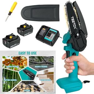 Teetok - Mini chainsaw, upgraded version 4 inches cordless one handed handheld chainsaw,safety lock, tool free installation for tree trimming wood,2x