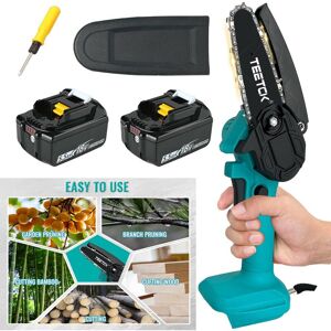 Teetok - Mini chainsaw, upgraded version 4 inches cordless one handed handheld chainsaw,safety lock, tool free installation for tree trimming wood,2x