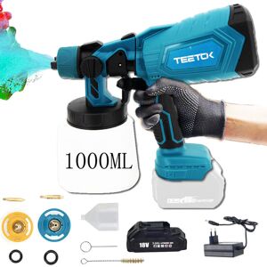 Teetok - Paint Spray Gun,Cordless Paint Spray System Kit Electric Paint Spray Gun Paint Spray Gun 1000ml+ 3.0A Battery + Charger,Compatible with