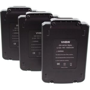 3x Battery Replacement for Worx WA3527, WA3539 for Power Tools (1500 mAh, Li-ion, 16 v) - Vhbw