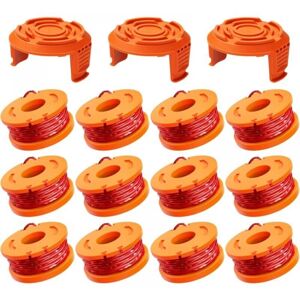 CYSLMUK 12 Pack 3m Strimmer Line Spool - WA0004.1/WA0010 Strimmer Ø1.65 mm, Brushcutter Line Spool (12 Strimmer Lines, 3 Covers)