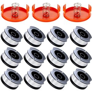 TINOR 12 Pack Trimmer Line Spool Compatible with Black and Decker Trimmers, A6481 A6485 1.65mm Brushcutter Line Spool (12 Trimmer Line, 3 Cover, 3 Spring)