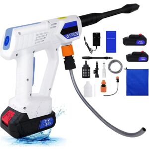 BRIEFNESS 21V Cordless Power Washer Gun with 2 Batteries 1.5Ah, Portable High Pressure Washer Cleaner Gun Cordless Jet Washer with 2 Nozzles and 5M/25CM Hose