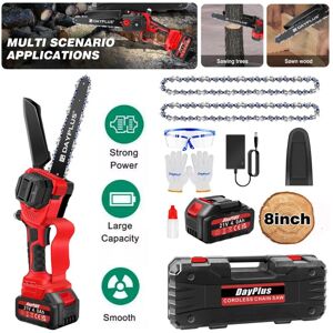 DAY PLUS 8 Inch Electric Chainsaw 21V Cordless Wood Cutter with 4000mAh Battery & 2 Chain