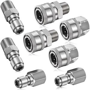 TLILY 8PCS npt 3/8 Inch Stainless Steel Male Female Quick Connector Kit Pressure Washer Adapters (Internal & External Thread)