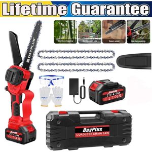 Day Plus - Electric Cordless Chainsaw 8INCH Saw Wood Pruning Cutter with Battery Rechargeable