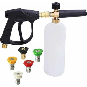 Dewdat - High Pressure Foam Cannon Gun, 1L Adjustable 1/4 Quick Snow Foam Lance Soap Dispenser Bottle with 5 Nozzles and Foam Lance Gun for Car Wash