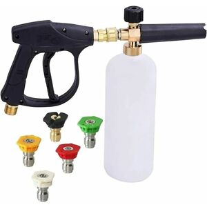 Dewdat - High Pressure Foam Cannon Gun, 1L Adjustable 1/4 Quick Snow Foam Lance Soap Dispenser Bottle with 5 Nozzles and Foam Lance Gun for Car Wash