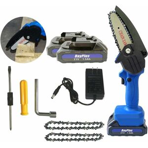 BRIEFNESS Mini Chainsaw, 21V Cordless Electric Chainsaw, One-Handed Portable Battery Chainsaw with 21.5AH Batteries and 2 Chains, Suitable for Pruning Trees