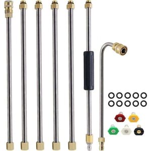 ZVD Pack Pressure Washer Extension Wand Set, Pressure Washer Lance, Gutter Cleaning Tool, with 5 Nozzle Tips (Silver)