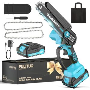 PULITUO 15cm Mini Cordless Electric Chainsaw Battery Powered Garden Tools Gifts for Men Dads Husbands Hand Saw for Branches Wood Cutting Pruning (Blue) PULITUO 15cm Mini Cordless Electric Chainsaw Battery Powered Garden Tools Gifts for Men Dads Husbands Hand Saw for Branches Wood Cutting Pruning (Blue)