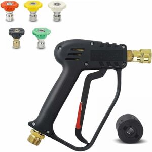 CYSLMUK High Pressure Washer Gun, 4000 psi, M22 (14mm) Connection and Karcher Quick Connect, with 5 Water Nozzles, for Car Washing CYSLMUK High Pressure Washer Gun, 4000 psi, M22 (14mm) Connection and Karcher Quick Connect, with 5 Water Nozzles, for Car Washing