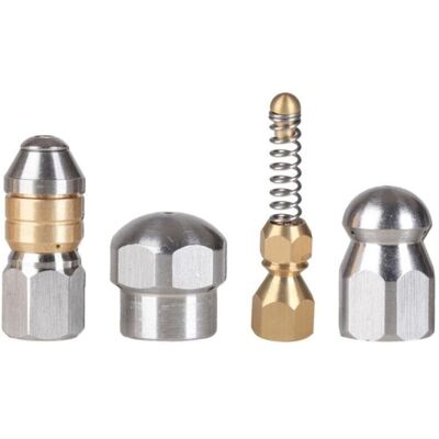 4-Piece Stainless Steel Drain Cleaning Nozzle Set, Pressure Washer, Sewer Jet Nozzle, G1/8 Thread for Kitchen 4-Piece Stainless Steel Drain Cleaning Nozzle Set, Pressure Washer, Sewer Jet Nozzle, G1/8 Thread for Kitchen