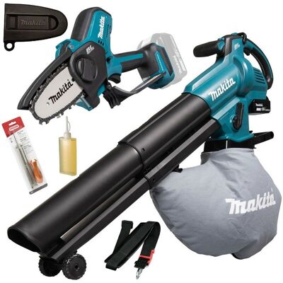 18v Cordless Chainsaw Pruner + Blower Vacuum Pack + Bag DUB187Z + DUC101Z - Makita 18v Cordless Chainsaw Pruner + Blower Vacuum Pack + Bag DUB187Z + DUC101Z - Makita