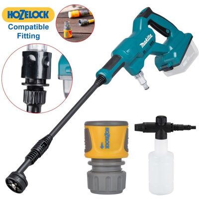 Makita DHW180Z LXT 18V Cordless Pressure Washer 5 In 1 + Bottle + Hozelock Adap Makita DHW180Z LXT 18V Cordless Pressure Washer 5 In 1 + Bottle + Hozelock Adap