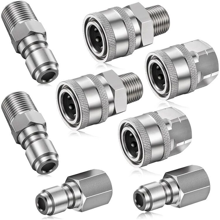 TLILY 8PCS npt 3/8 Inch Stainless Steel Male Female Quick Connector Kit Pressure Washer Adapters (Internal & External Thread)