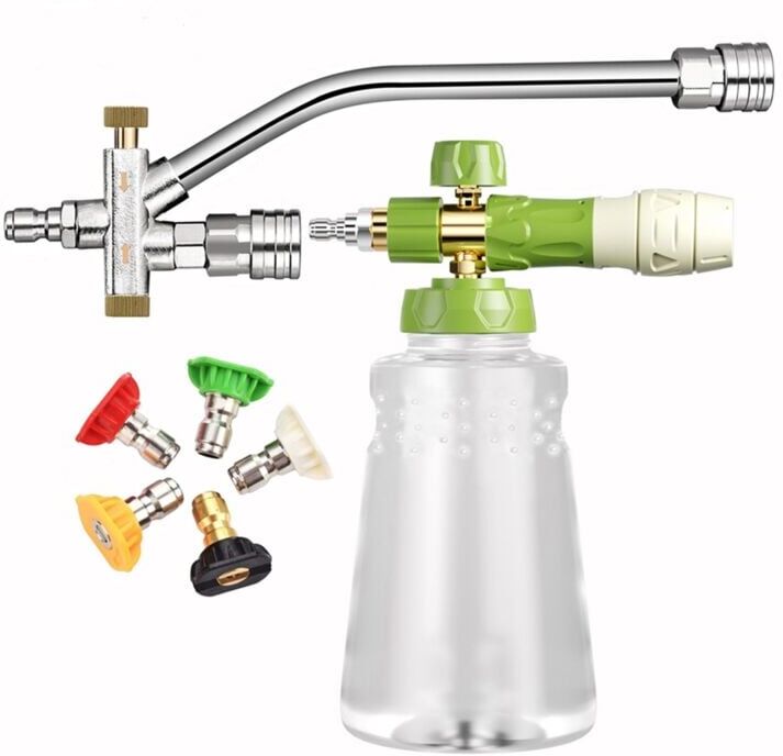 TLILY Foam-Cannon with 5 Pressure Washer Sprayer Nozzles, Foam-Cannon Dual Connector Accessory,1/4 Inch Quick Connect-Matcha Green