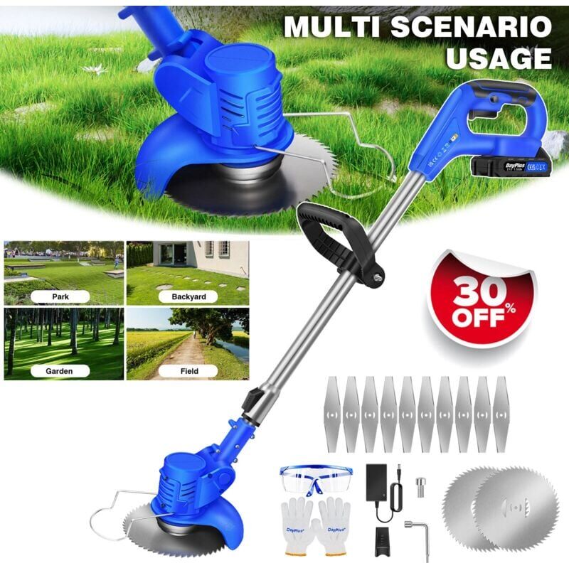 DAYPLUS Garden Battery Cordless Strimmer Electric Grass Lawn Weed Edger Cutter Trimmer h