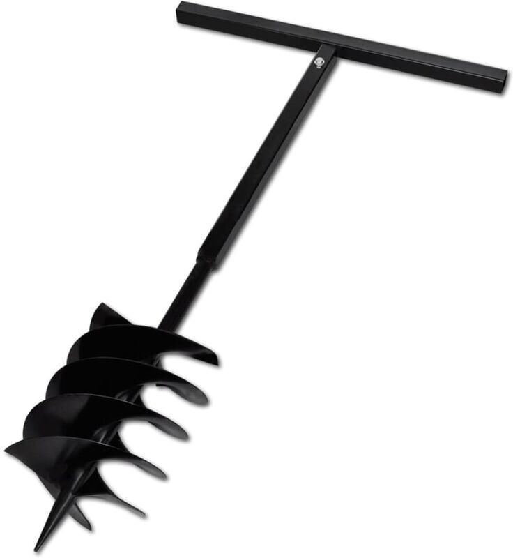 Ground Drill with Handle Auger Bit 200 mm Three Spirals Steel Black Vidaxl