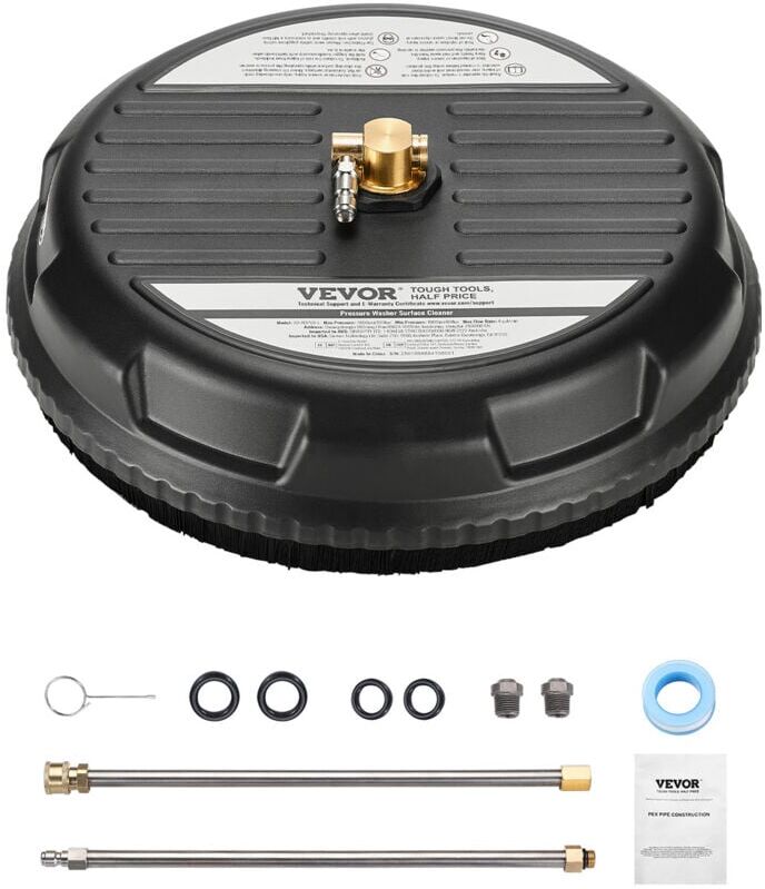 VEVOR 15' Pressure Washer Surface Cleaner, Plastic Pressure Washer Attachments with 4 Wheels, 4000 Max psi, 1/4 Quick Connector, 2 Spray Nozzles, 2