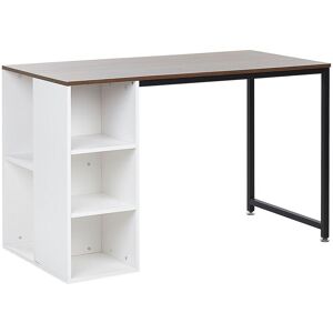 Beliani - Home Desk Dark Wood Top Black Metal Leg Shelves Office 120 x 60 cm White dese - Dark Wood
