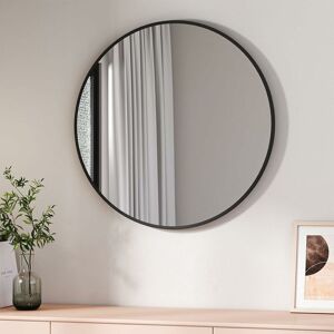 Bathroom Circle Mirror, Round Mirror for Glass Wall Mounted Makeup Mirror, Framed Wall Mirror 80cm Black Round Mirror - Emke