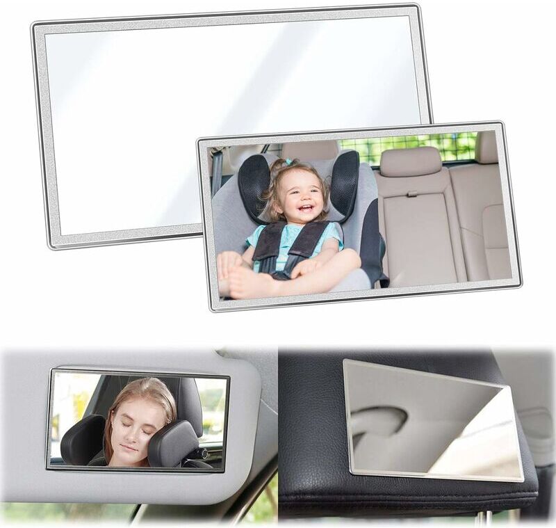 2 Pcs Car Cosmetic Mirror Self-adhesive Car Interior Mirror Vanity Mirror Car Sun Visor for Observing Stroller and Storing Makeup (2 Sizes) HIASDFLS