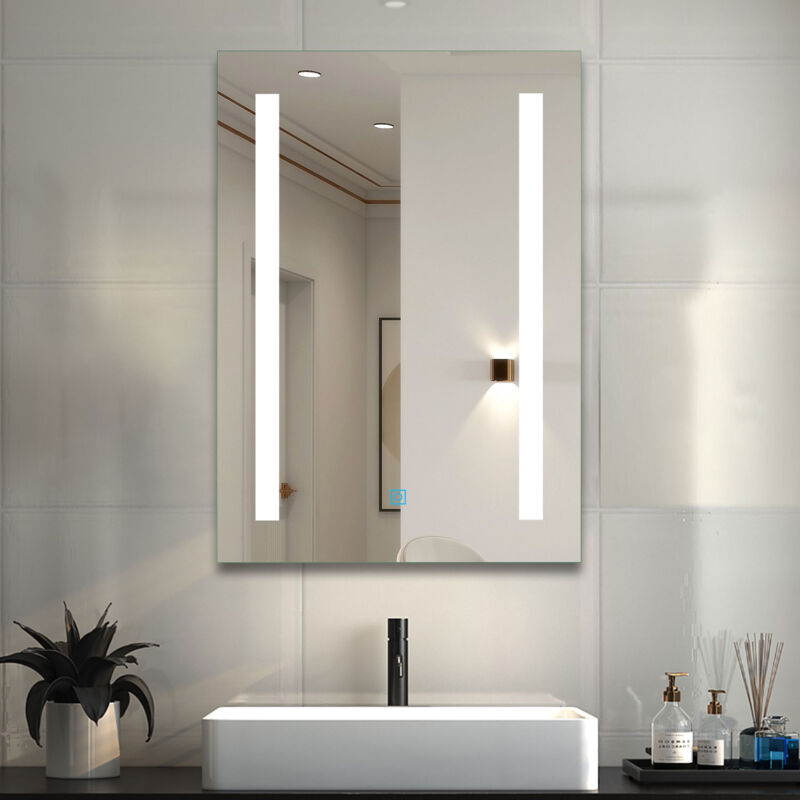 ACEZANBLE Bathroom led Mirrors with Shaver Socket, Bathroom Mirror with 3 Colors Lights, Dimmable & Demister, Brightness Memory Function / Wall Switch / Touch