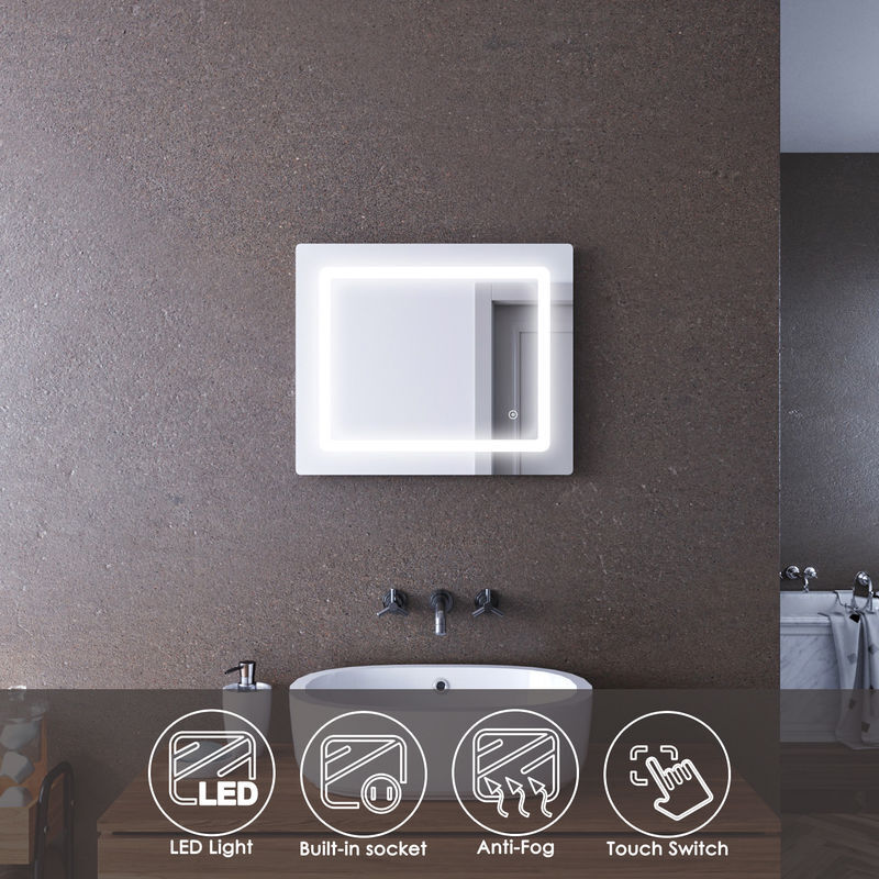 Bathroom Mirror with Light and Shaver Socket 600 x 500 mm Anti Fog Mirror Bathroom Led Mirror - Elegant