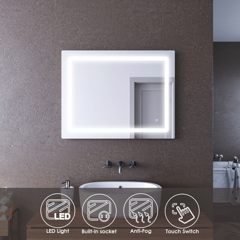 Elegant - led Bathroom Mirror with Shaver Socket Anti Fog Mirror 900 x 700 Wall Mounted Touch Light Bathroom Mirror