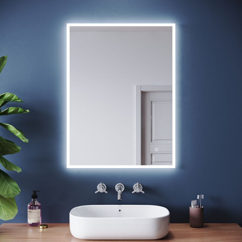 Bathroom led Mirror with Shaver Socket with Demister Pad Wall Mounted Bathroom Makeup Mirror 600x800mm Touch Sensor - Elegant