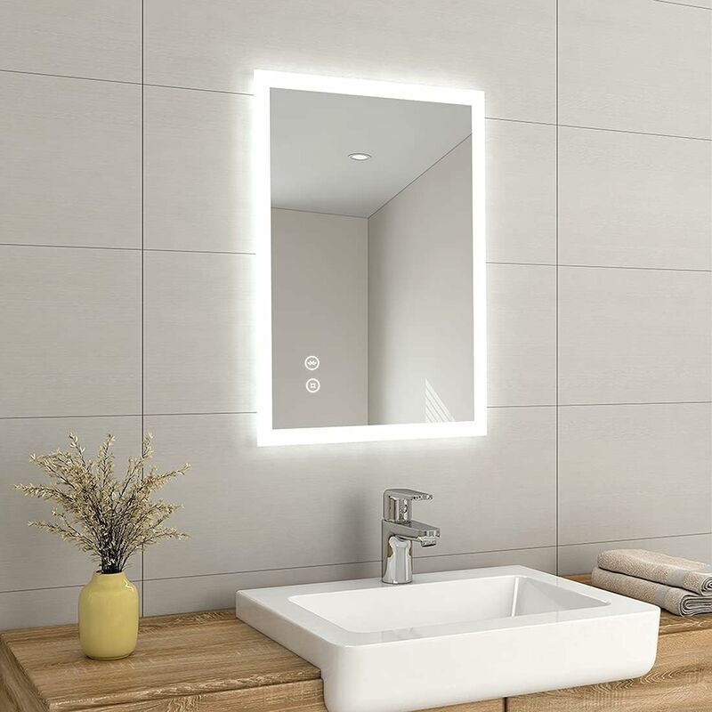 Emke - Backlit Illuminated Bluetooth Bathroom Mirror with Shaver Socket, Wall Mounted Multifunction Vanity Mirror with led Lights and Demister, Fuse,