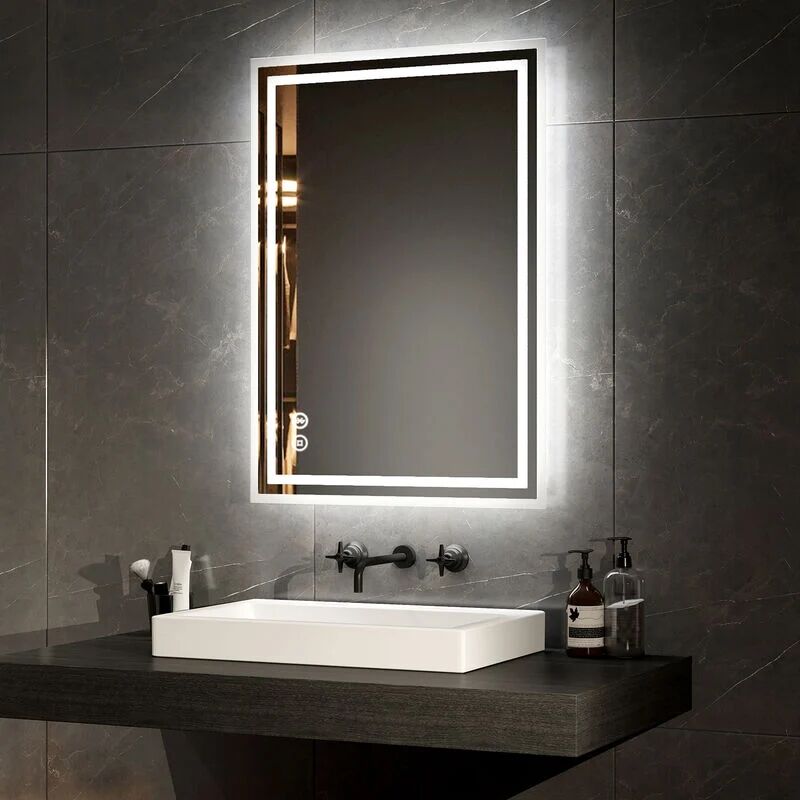 Led Bathroom Mirror Bluetooth Bathroom Mirror with Shaver Socket Dimmable Backlit Cosmetic Mirror with Demister, Fuse, 500x700MM - Emke