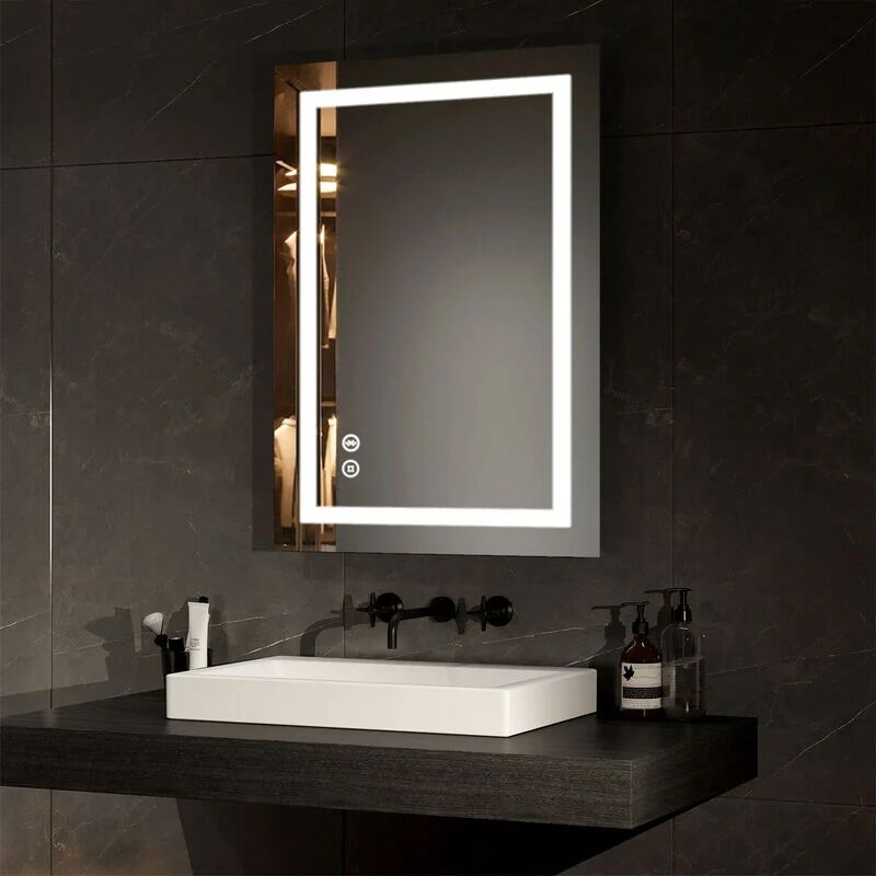 Led Bathroom Mirror Bluetooth Bathroom Mirror with Shaver Socket Dimmable Backlit Cosmetic Mirror with Demister, Fuse, 50x70CM - Emke