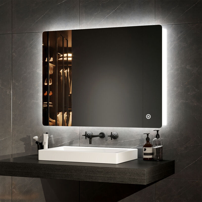 Emke - led Illuminated Bathroom Mirror with Light Dimmable Bathroom mirror with Shaver, Touch Switch, Demester, Fuse, 60x80CM