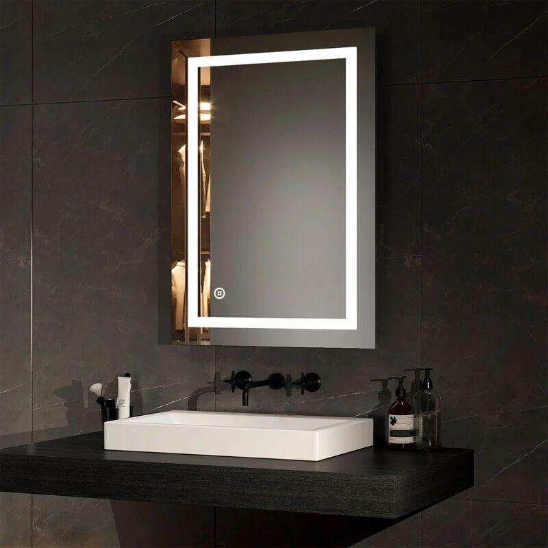 Emke - Bathroom led Mirror with Shaver Socket Backlit Illuminated Bathroom Mirror, Touch Switch, Demester, Fuse, 500x700MM