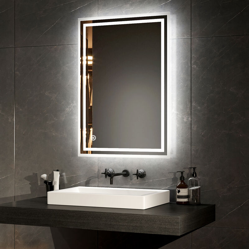 Emke - Bathroom led Mirror with Shaver Socket Backlit Illuminated Bathroom Mirror, Touch Switch, Demester, Fuse, 50x70cm