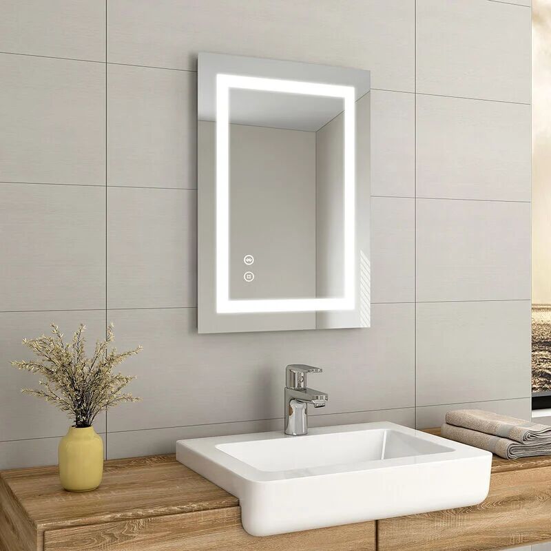 Bluetooth Bathroom Mirror with Shaver Points Backlit led Illuminated Bathroom Mirror with Demister, Fuse, 500x700mm - Emke