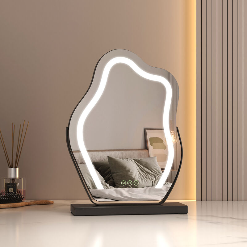 Cosmetic Hollywood Vanity Mirror with 3 Colours led Variable Light 360° Rotation Irregular Makeup Mirror, 30x40cm Black - Emke