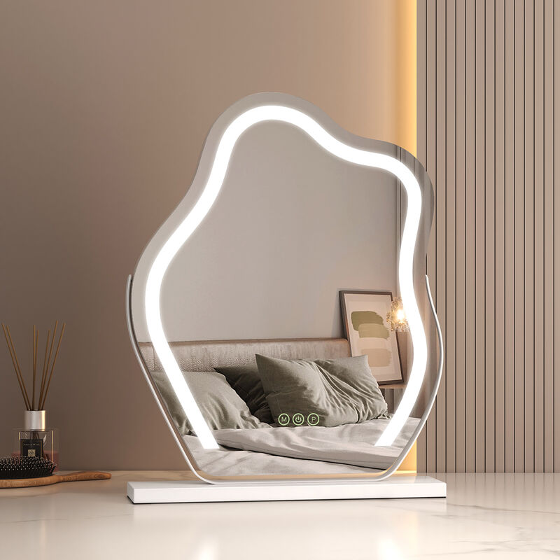 Cosmetic Hollywood Vanity Mirror with 3 Colours led Variable Light 360° Rotation Irregular Makeup Mirror, 45x55cm White - Emke