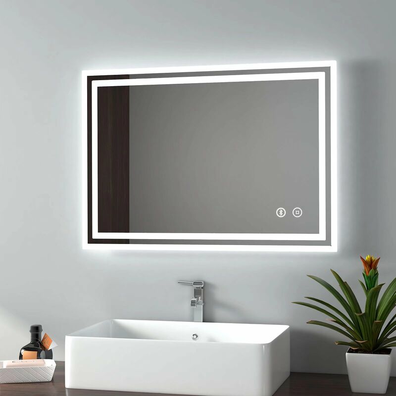 Illuminated Led Bathroom Mirror with Demister, Touch Switch, Bluetooth Speaker, Shaver Socket, Horizontal & Vertical, Fuse, 500x700mm - Emke