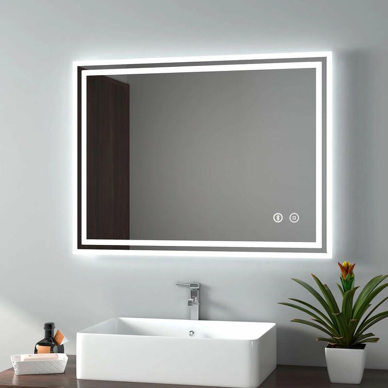 Illuminated Led Bathroom Mirror with Demister, Touch Switch, Bluetooth Speaker, Shaver Socket, Horizontal & Vertical, Fuse, 600x800mm - Emke
